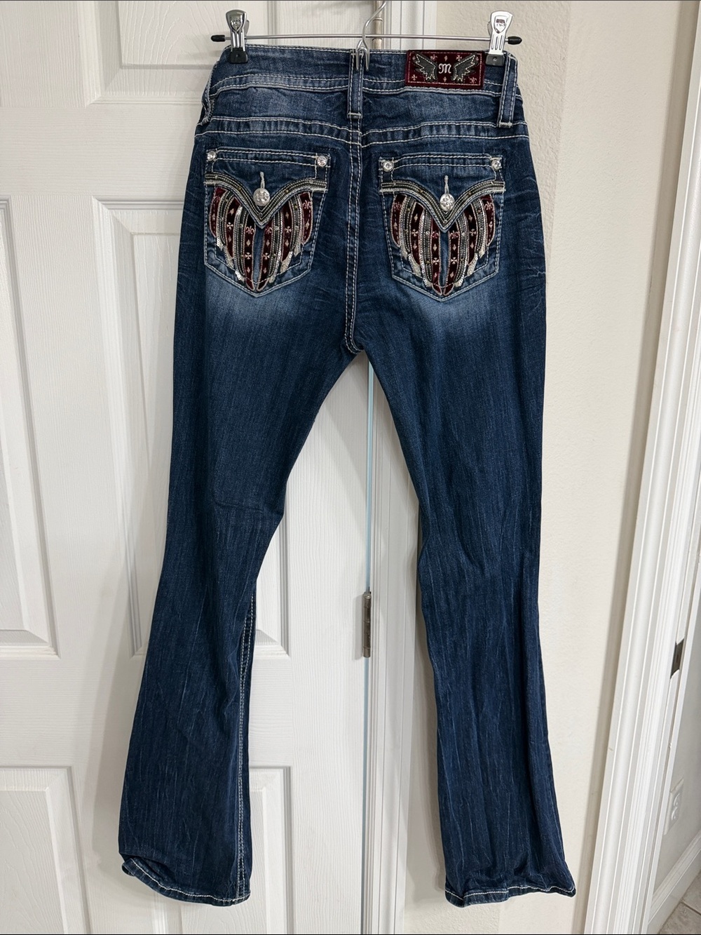 Miss Me Dark Blue Flare Jeans with Embellished Back Pockets